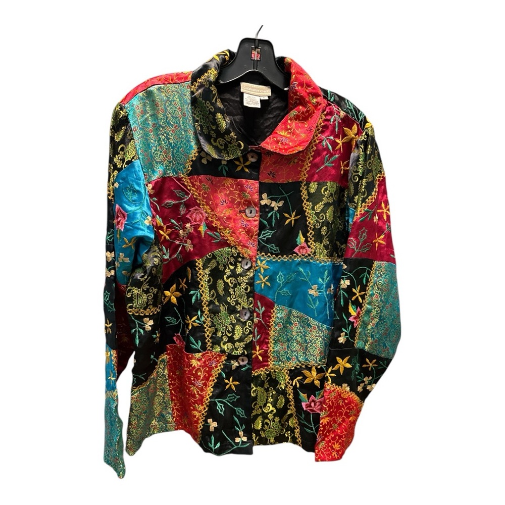 Vintage Coldwater Creek Jacket Boho Patchwork Floral Colorful Satin Large
